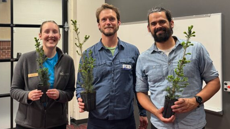 The hosts of the “Weather, Climate and Community” event: Paige Witek of Door County Land Trust, Jeff Lutsey and Jackson Parr.